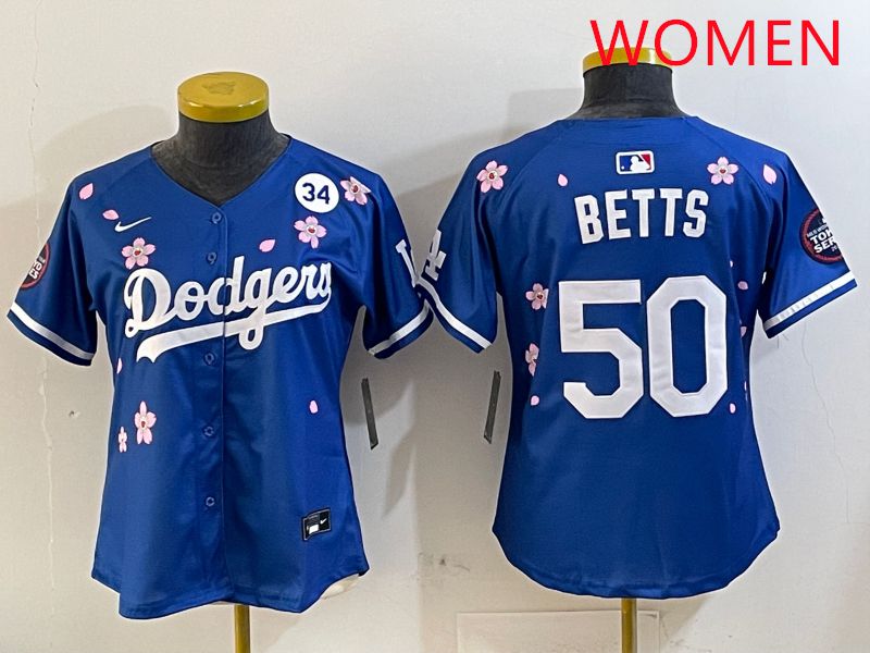 Women Los Angeles Dodgers #50 Betts Blue Sakura Edition 2025 Nike MLB Jersey style 5->philadelphia phillies->MLB Jersey